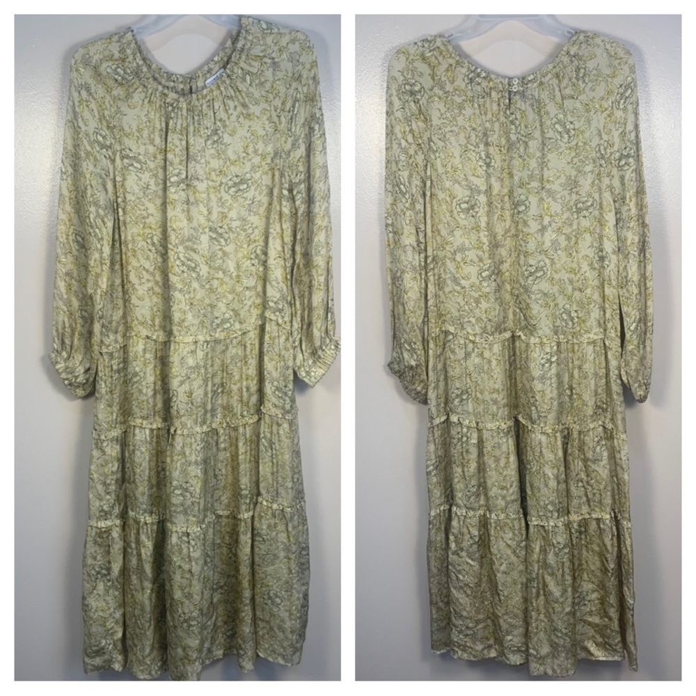Current air Anthropologie Floral Satin Tiered Maxi Dress Long Sleeve - Picture 1 of 12